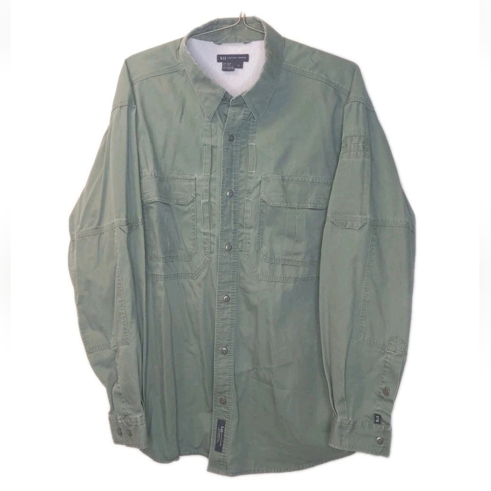5.11 Tactical Field Guide Work Shirt Men XL Green Twill Cotton Vented Biker Gorp